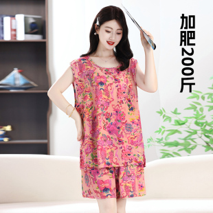 加肥加大码 居家睡衣睡裤 200斤中年女人宽松两件套 套装 胖妈妈夏装