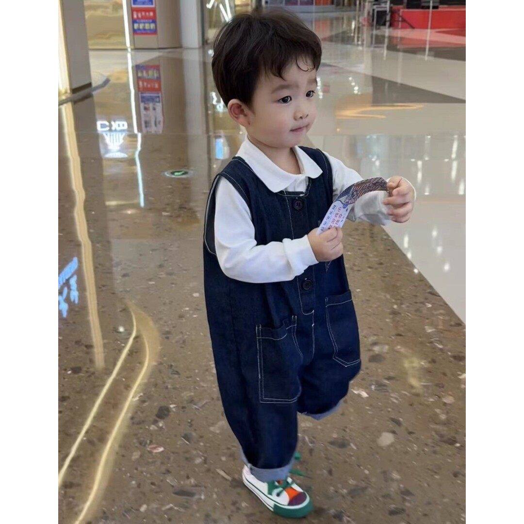 儿童牛仔背带裤春夏款男女童韩版宽松洋气小宝宝时尚外穿连体裤