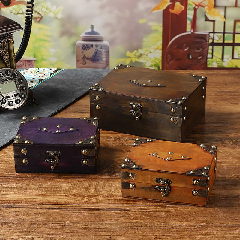 复古木质收纳盒防尘桌面首饰盒