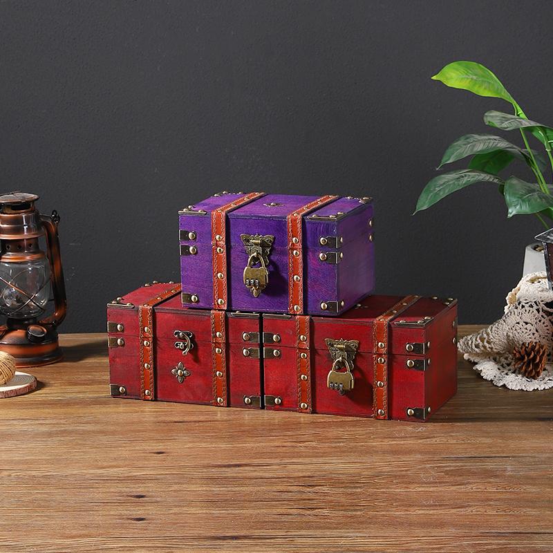 复古带锁小木盒子收纳盒