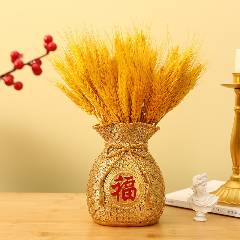 黄金麦穗装饰工艺品客厅玄关招财福袋轻奢酒柜办公室大麦开业摆件