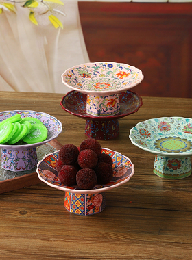 中式高足茶点点心盘装饰摆件