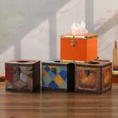 美式 复古桌面餐巾纸纸巾盒轻奢风茶几高档皮革纸巾桶车载餐巾纸盒