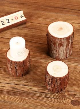 木质香薰蜡烛台座蜡烛家用无烟无味木桩摆件自制烛光晚餐拍照道具