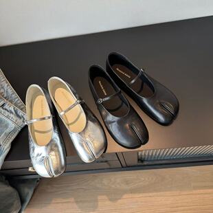 2739 高2CM GOOD抓花复古牛皮平底分趾玛丽珍一脚蹬单鞋 DAABAE