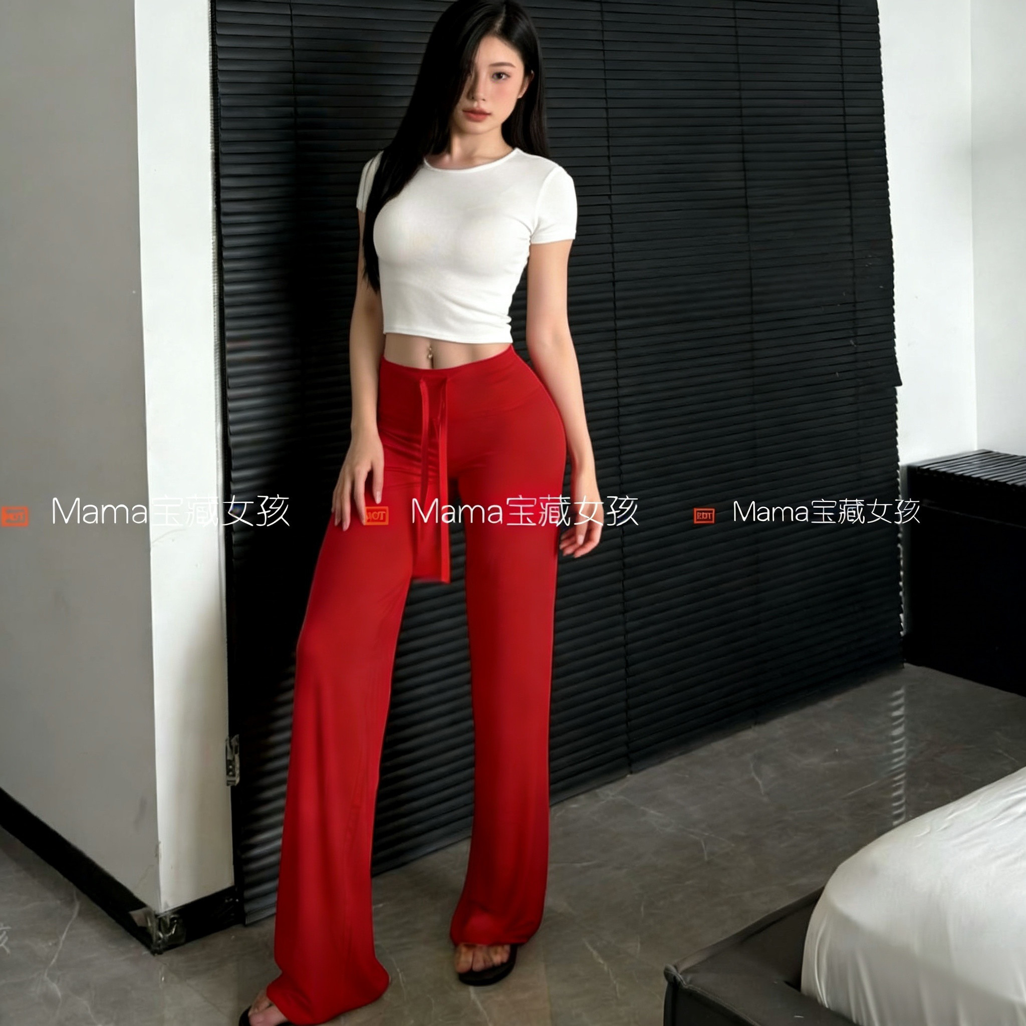 宝藏女孩瑜伽弹力高腰裤新款亲肤高腰宽松垂感直筒裤运动裤长裤