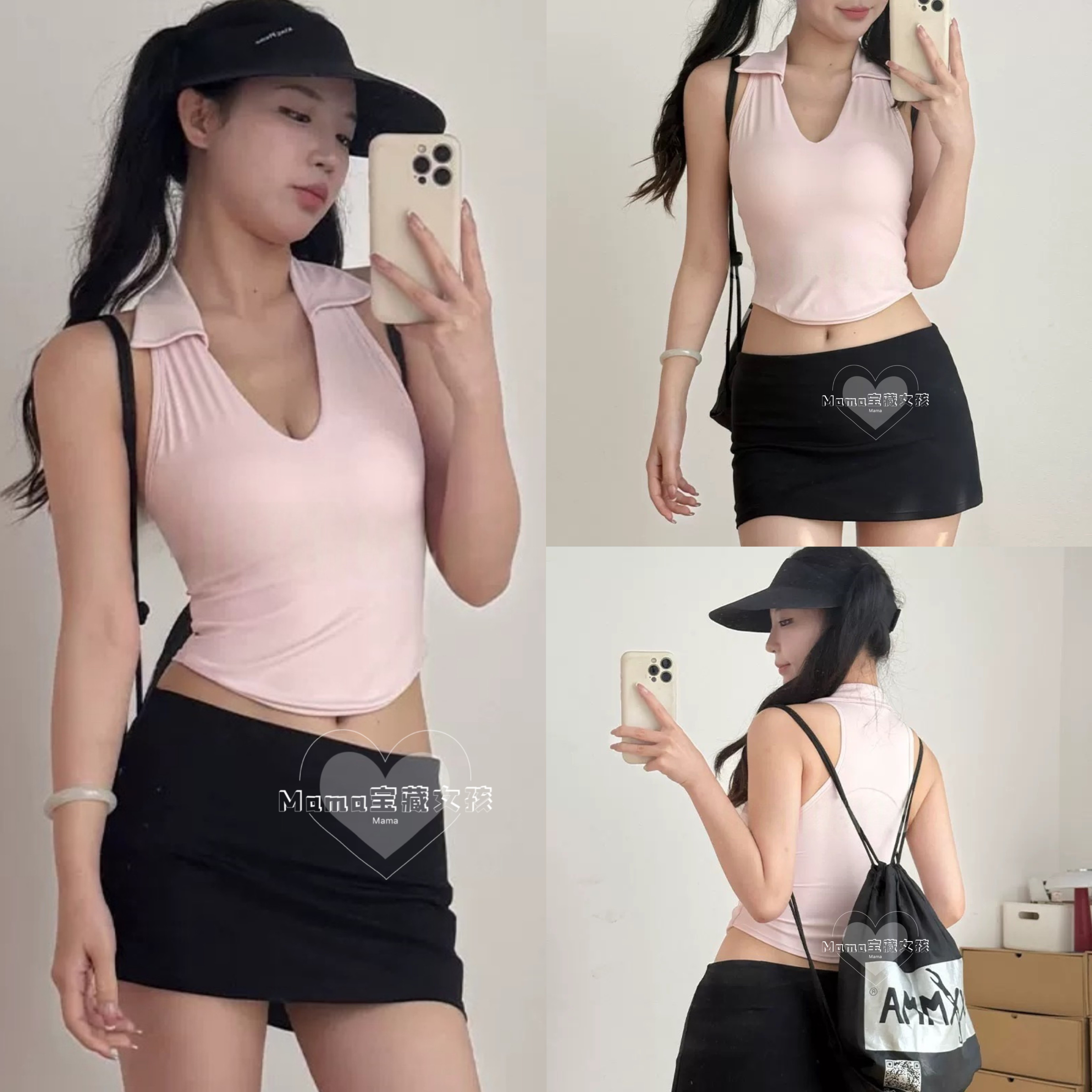 宝藏女孩polo领网球背心夏v领速干普拉提运动健身瑜伽短款背心