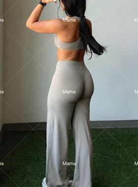 宝藏女孩ONER刺绣双面磨毛高弹直筒瑜伽长裤运动健身裤高腰提臀