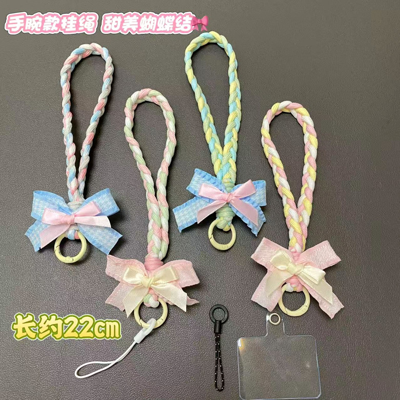韩系蝴蝶结脖糖果色ins网红手提通用手机手腕式防摔挂绳相机防掉