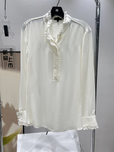 纯元TH重磅真丝长袖衬衫 荷叶边立领单排扣百搭宽松版型简单大气