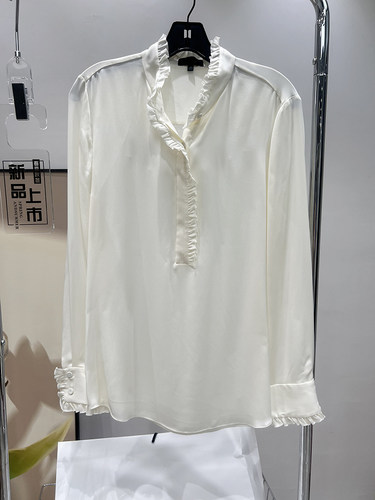 纯元TH重磅真丝长袖衬衫 荷叶边立领单排扣百搭宽松版型简单大气