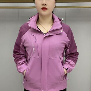 春秋新款冲锋衣女款韩版单层透气防风防雨户外加肥加大夹克外套薄