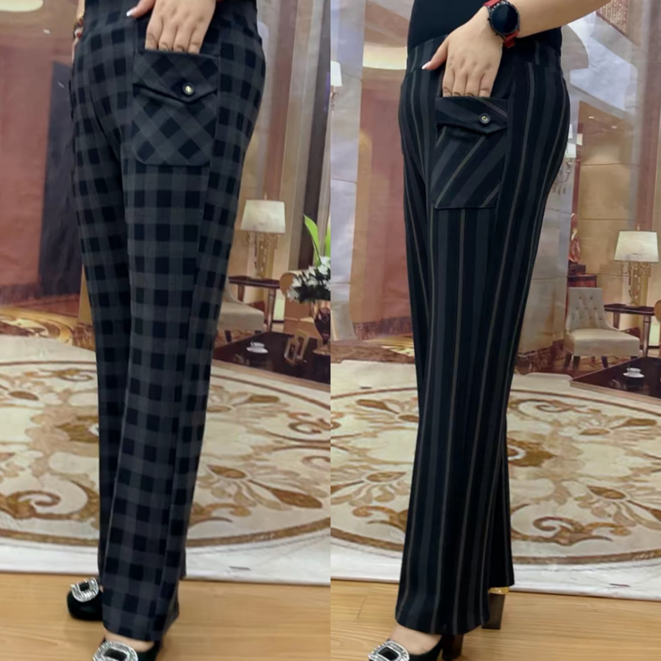 2026春秋新款格子休闲裤女高腰显瘦直筒阔腿裤中年妈妈装长裤子,女装/女士精品,西装裤/正装裤,淘宝优惠券,粉丝福利购,淘宝优惠卷
