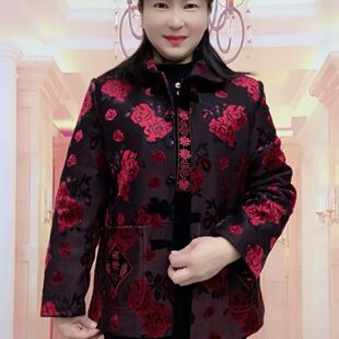 老年人唐装保暖棉服花色加绒加厚冬季新款舒适宽松大码民族风女装