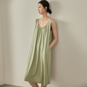 铜氨丝睡衣女夏带胸垫一体睡裙圆领防凸点无袖 连衣裙 家居服中长款