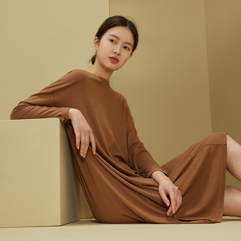 睡裙长袖家居服女可出门2021年新款秋冬宽松休闲磨毛睡衣连衣裙子