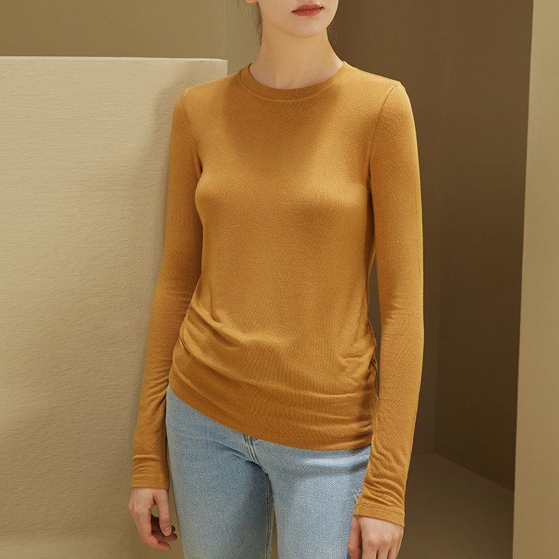 长袖t恤女中长款韩版春秋季修身纯色内搭外穿上衣圆领打底衫体恤