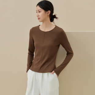 显瘦通勤上衣 修身 隐形半拉链圆领外套女士立体剪裁长袖 外套春秋季