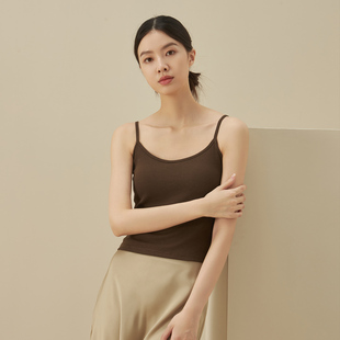 夏季 打底美背上衣服 带胸垫吊带背心女士纯色罩杯一体式 免文胸无袖