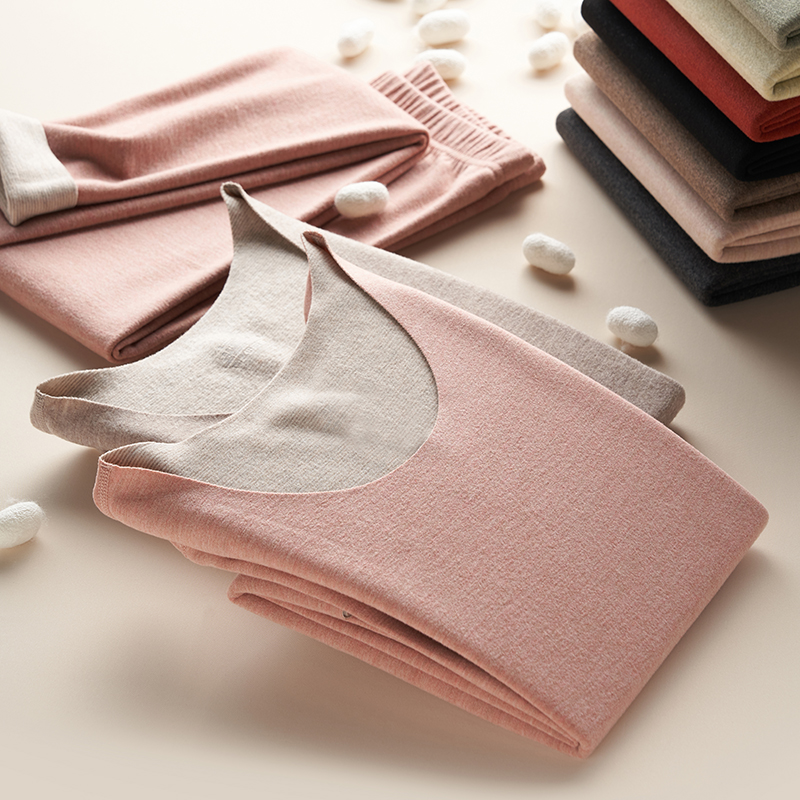 发热德绒保暖衣羊毛蚕丝无痕套装