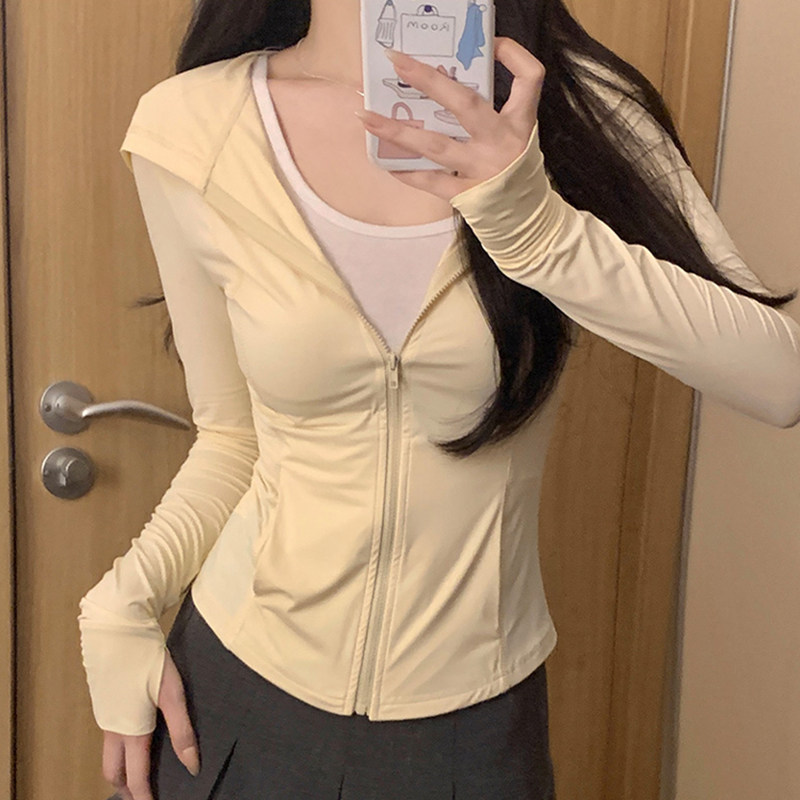 冰丝防晒衣女款夏季上衣修身紧身瑜伽服薄外套小个子2025新款黄色
