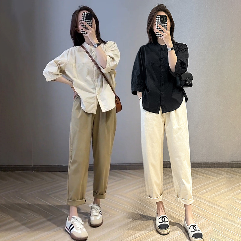 小圆领短袖衬衫女夏季新款简约气质百搭小衫韩版宽松显瘦半袖衬衣