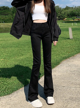 黑色微喇叭牛仔裤女高腰显瘦马蹄裤夏季薄款2026新款修身拖地长裤