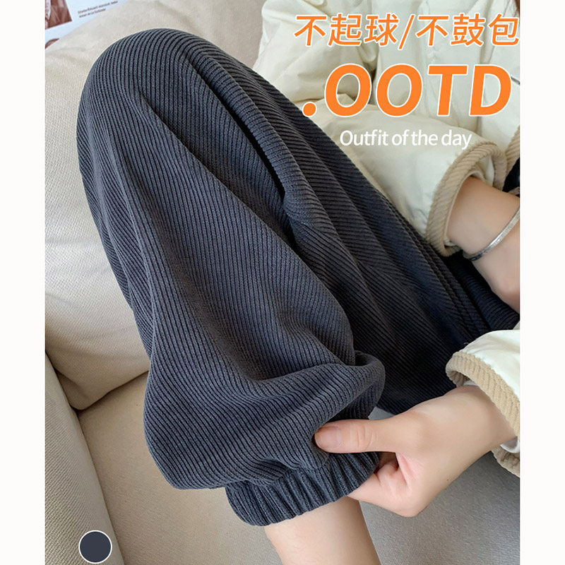 灰色雪尼尔运动裤女春秋高腰束脚小个子2025新款休闲百搭灯笼卫裤