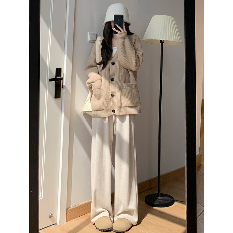 白色糯米阔腿裤子女高腰直筒春秋冬2025新款小个子垂感软糯风长裤