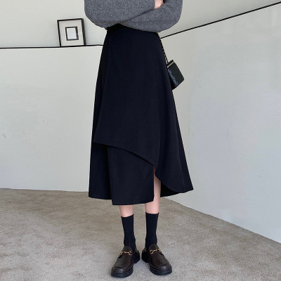 黑色半身裙女不规则A字大码女装高腰胖mm裙子长裙2025新款秋冬夏