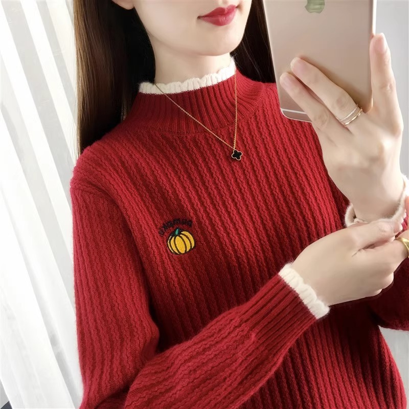 半高领加厚毛衣女秋冬内搭2024年新款宽松慵懒针织打底衫洋气上衣