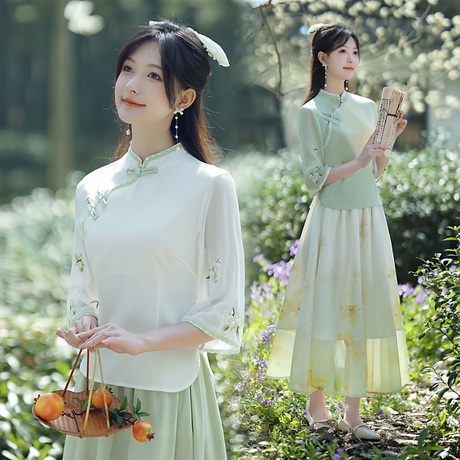 民国风旗袍套装清纯女学生改良式唐装旗袍古风禅意茶艺上下两件套