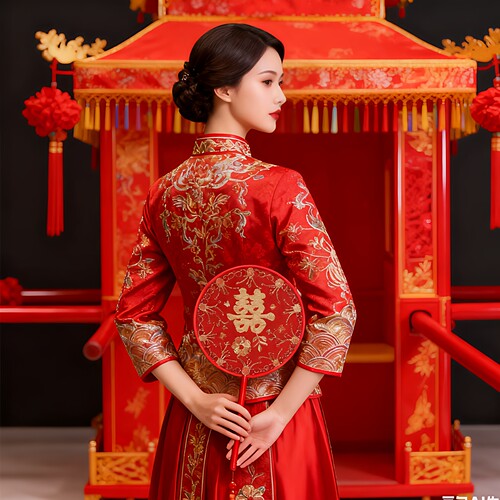中式婚礼红色喜扇中国风古典旗袍