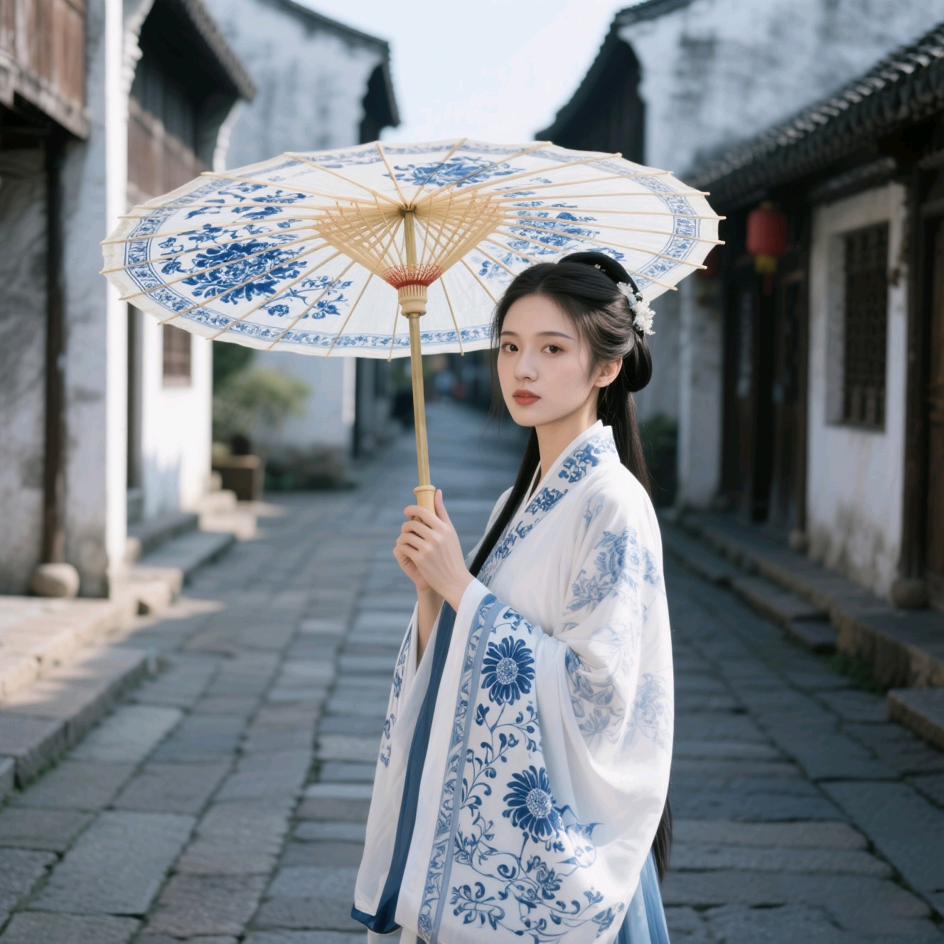 油纸伞传统84cm复古怀旧青花瓷伞