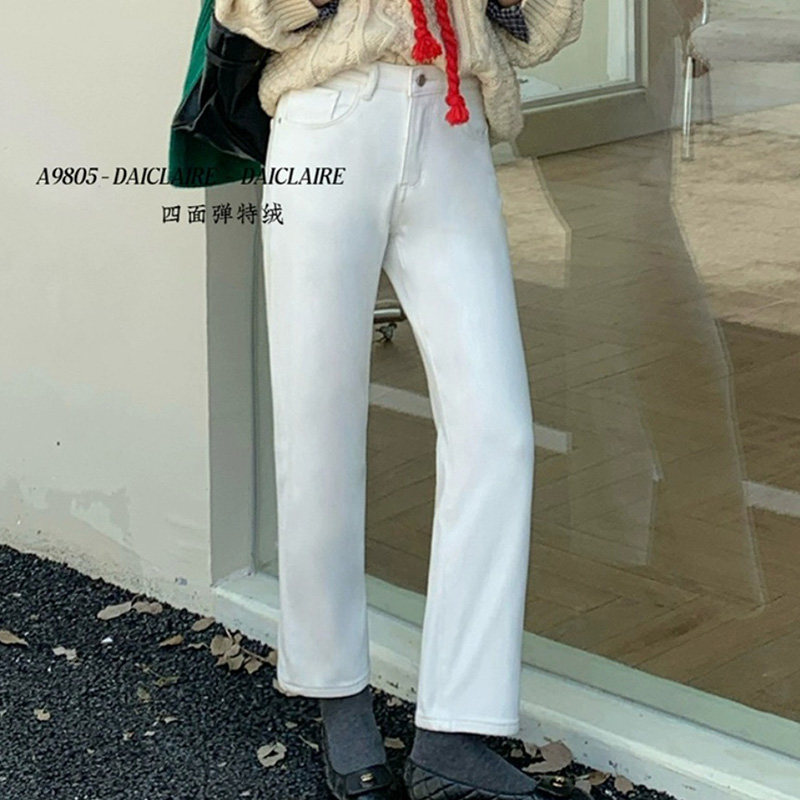 代嘉儿弹力特绒烟管裤九分牛仔裤