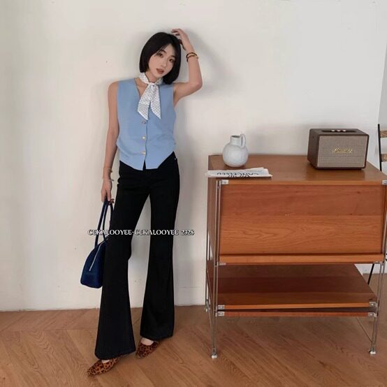 Ckly2328黑色牛仔裤女2025春款高腰修身弹力拖地裤长裤喇叭裤显瘦