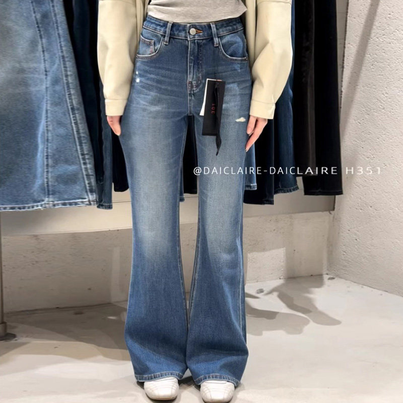 代嘉儿高腰拖地四面弹喇叭裤女
