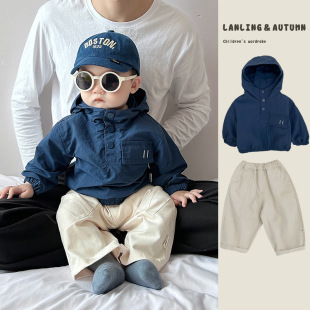 韩国男童外套春季套装帅气宝宝连帽防风冲锋衣春款婴儿洋气休闲裤