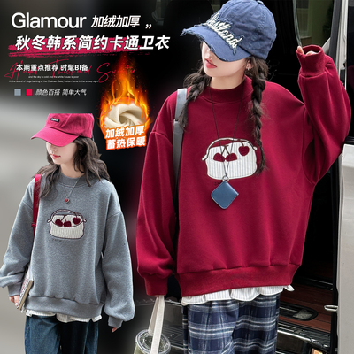 女童假两件加绒加厚卫衣2025新