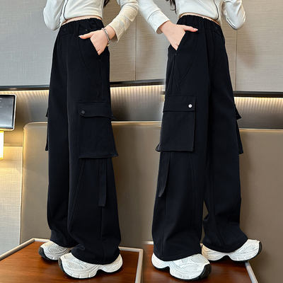 工装裤女童运动直筒阔腿裤