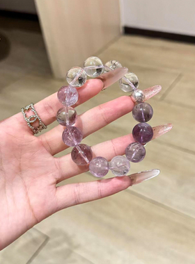 九紫离火天然紫水晶白水晶手链手串女款补火招财转运聚财首饰叠戴