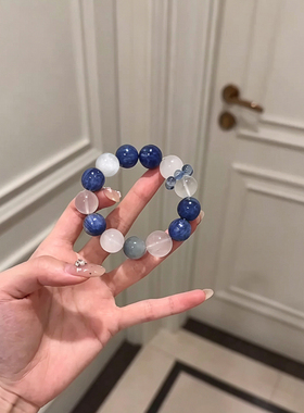 原创天然蓝晶石白水晶手串手链女款补水补金闺蜜叠戴小众饰品夏天