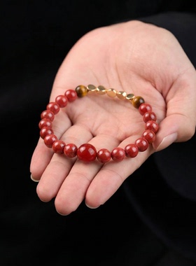 女款2026年新款天然水晶朱砂黄虎眼红玛瑙手串马年本命年礼物手链