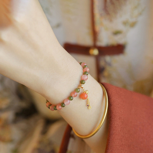 手链女款2026新款手串水晶天然冰飘南和田玉碧玉提溜花丝福禄喜乐