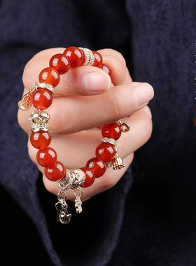 手链女款2025新款手串天然水晶红玛瑙本命年礼物情侣闺蜜手链二人
