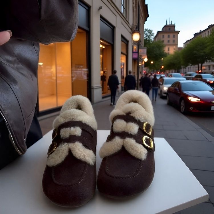 毛毛勃肯鞋女加绒保暖棉鞋豆豆鞋