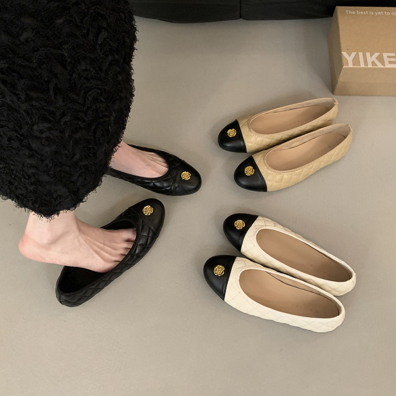 法式小香风浅口单鞋女鞋子2025新款春季时尚气质一脚蹬平底豆豆鞋,女鞋,浅口单鞋,淘宝优惠券,粉丝福利购,淘宝优惠卷