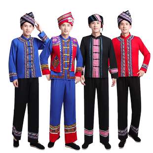 广西壮族舞蹈服装葫芦丝演出服少数民族男士苗族土家族彝族表演服