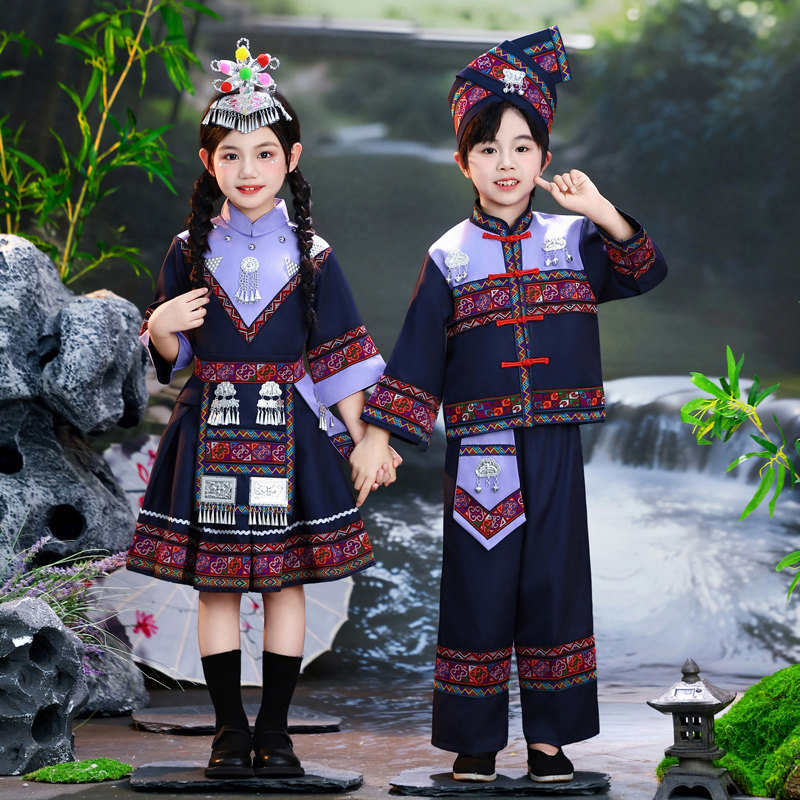 贵州苗族儿童少数民族演出服旅拍男女童哈尼族土家族瑶族哈尼服装