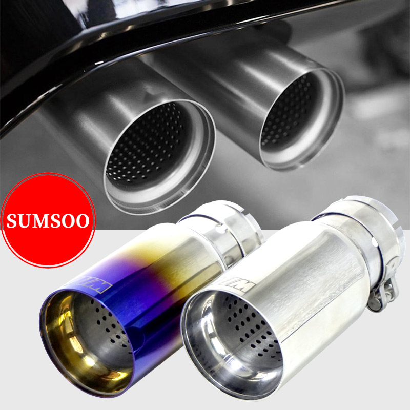 适用宝马改装排气管304不锈钢尾喉单出直边亮银烤蓝带M标通用尾嘴